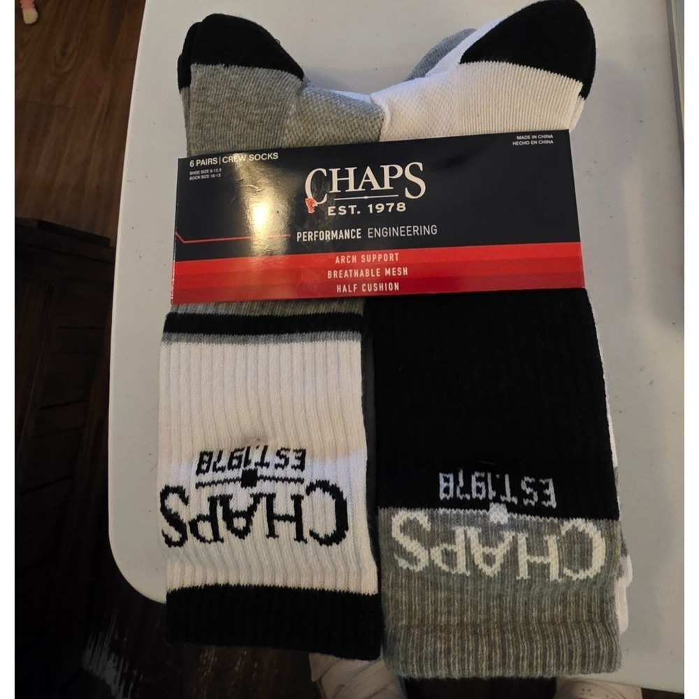 Chaps Men's Sport Cushioned Athletic Crew Socks SZ 10-13 6 PK
